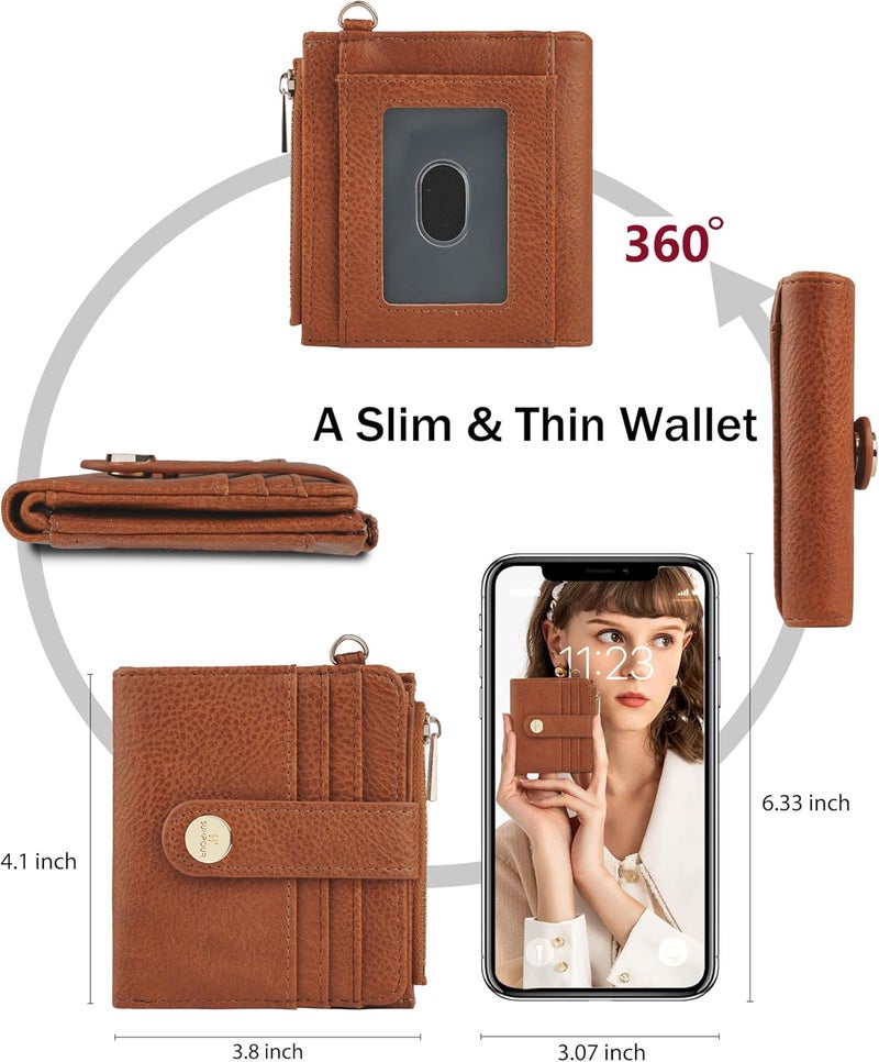Sunpour Small Wristlet Wallets for Women Keychain Wristlet Wallet RFID Blocking Key Chain Wallet With Zipper Coin Pocket,2 Id Window (Brown) - Image 3